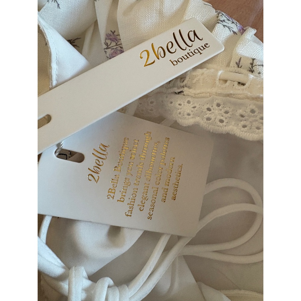2bella Boutique Floral Lace Up Corset Top Cream Purple Cottagecore NWT Medium - Picture 9 of 12